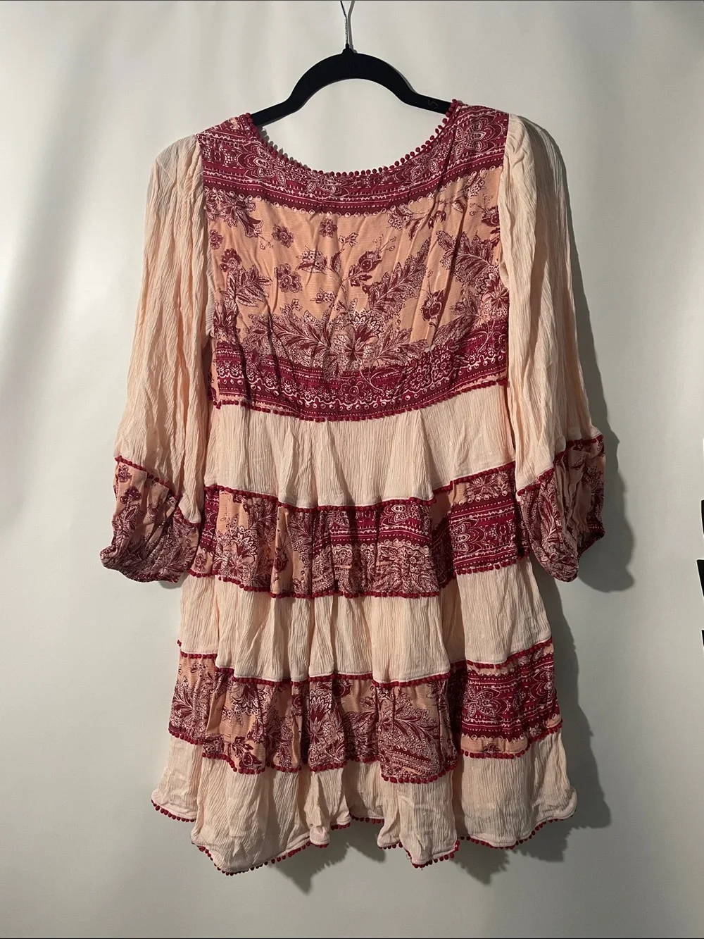 Free People Pink Mini Dress with Red Pom Trim